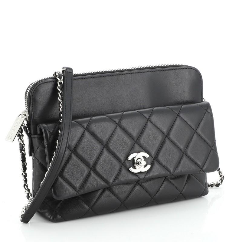 Chanel Zip Top Pocket Crossbody Bag Quilted Calfskin Small