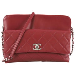 Chanel Zip Top Pocket Crossbody Bag Quilted Calfskin Small