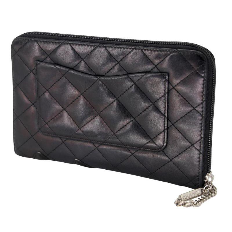Black Chanel Zippy Cambon Quilted Lambskin Leather Ligne Wallet CC-0326N-0085
