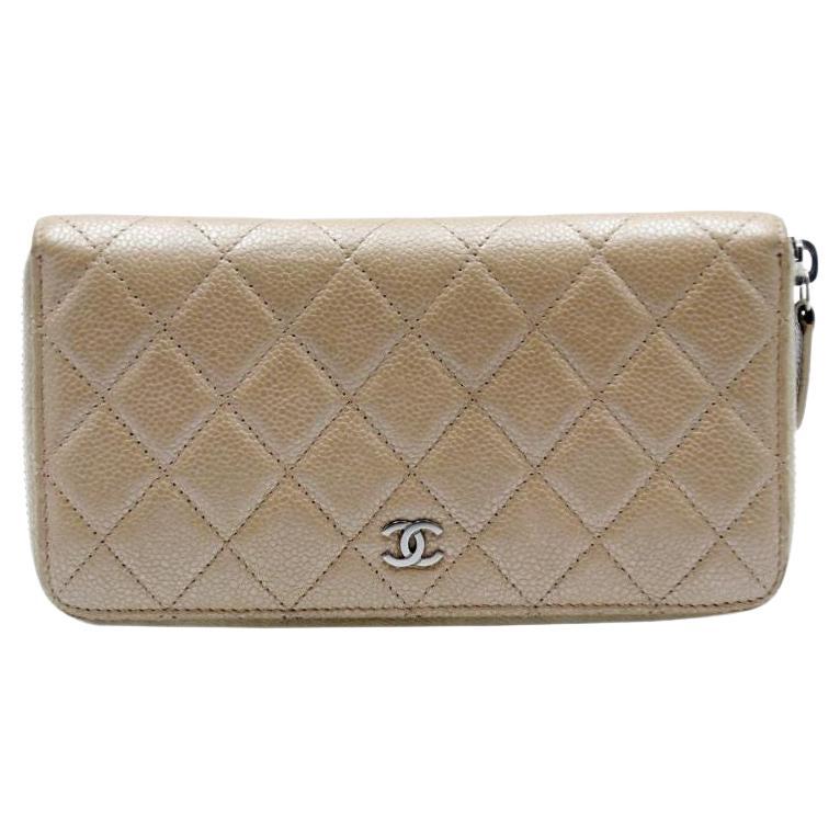 Chanel CC-Brieftasche aus gestepptem Lammfell mit Reißverschluss CC-1029P-0003 im Angebot