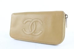Chanel Zippy Wallet Cc Logo Caviar 230006 Beige Leather Wristlet