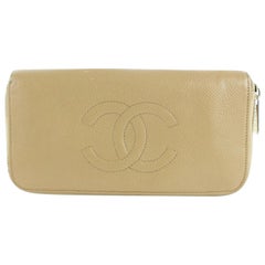 Chanel Zippy Wallet Cc Logo Caviar 230006 Beige Leather Wristlet