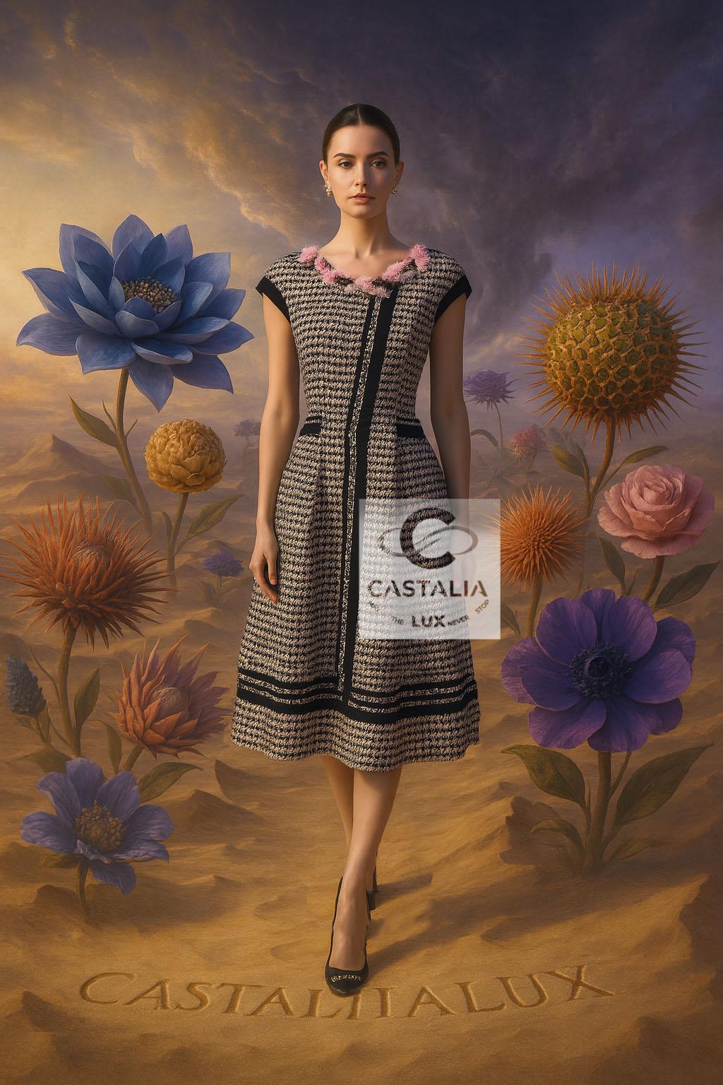 CHANELl 8K$ Couture Tweed Kleid mit Blumenapplikation 42 FR im Angebot 3