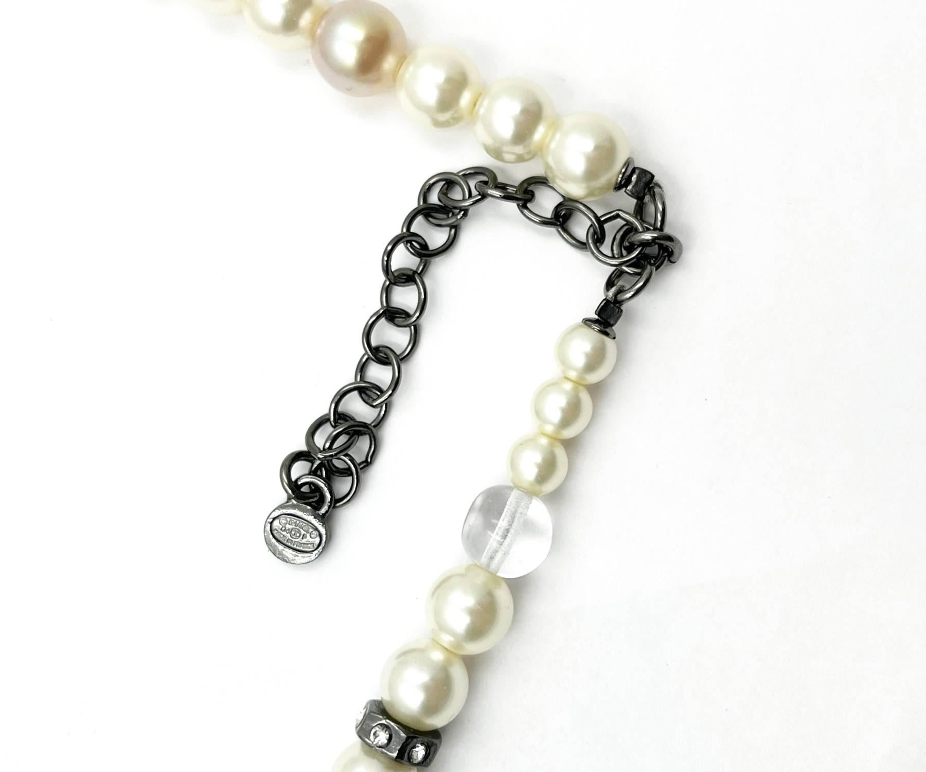 Artisan ChanelRare Blue Stone Pearl Gunmetal CC Tassel Large Pendant Super Long Necklace For Sale