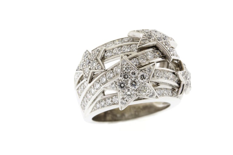 Chanel White Gold Diamond Star Dome Ring For Sale at 1stDibs