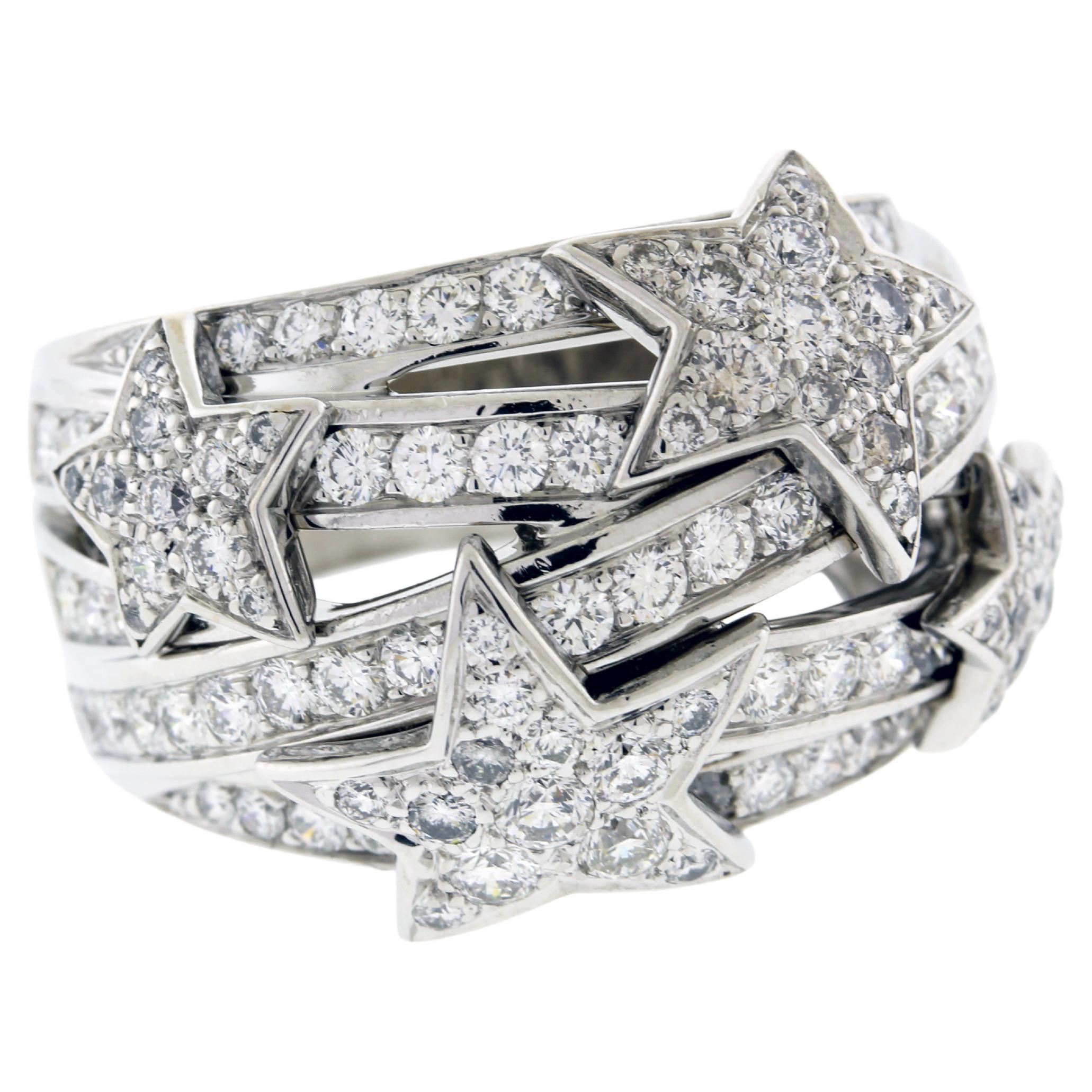 Chanel Comète Diamond Star Dome Ring in White Gold For Sale
