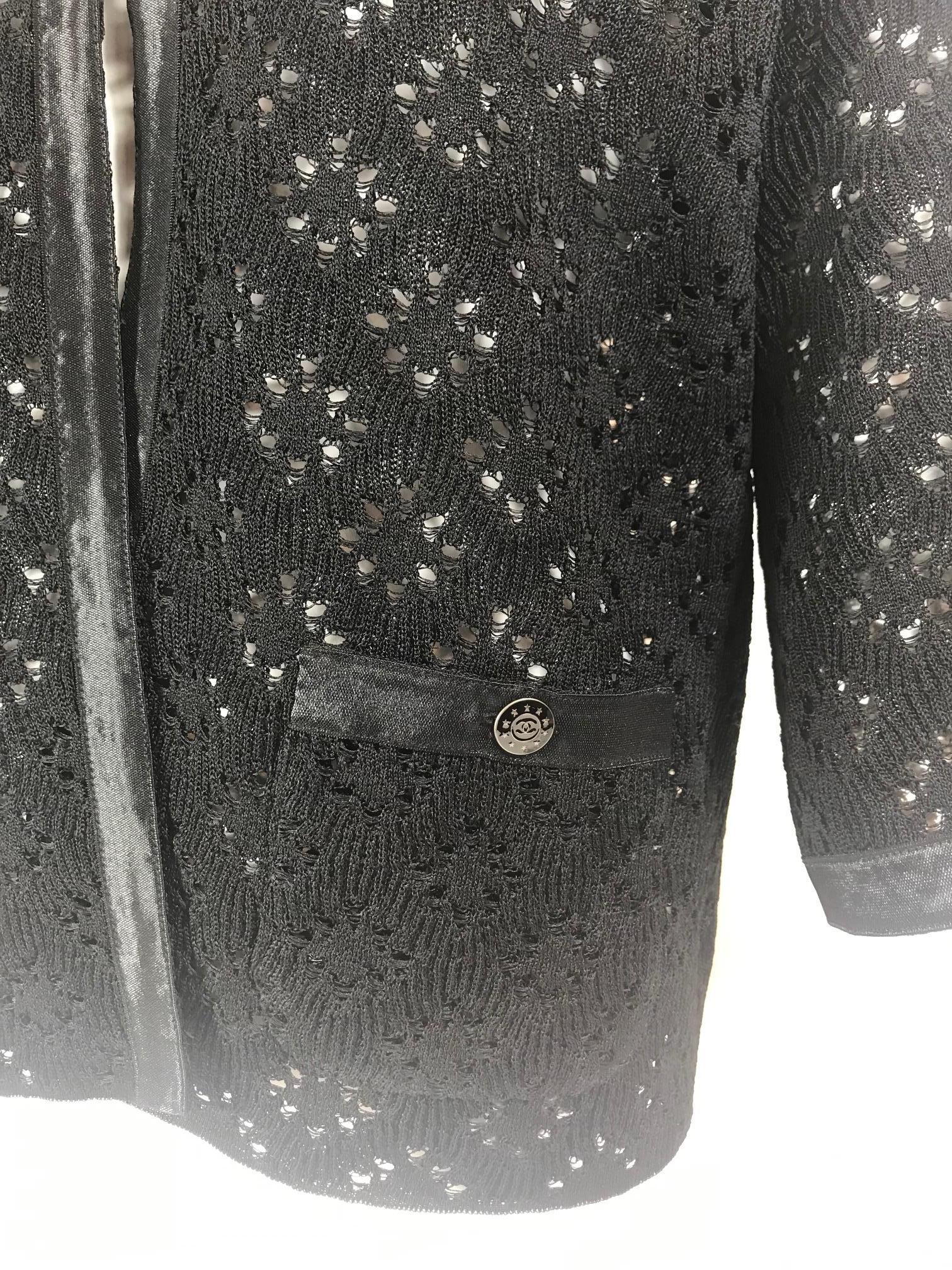 Black ChanelSilk Pointelle Cardigan For Sale