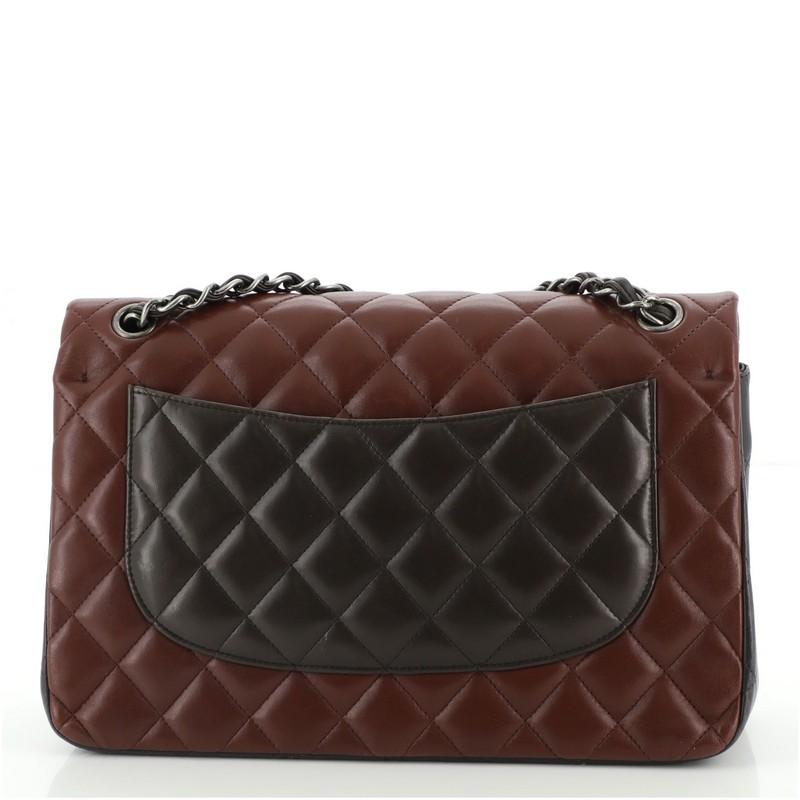 Black ChanelTricolor Classic Double Flap Bag Quilted Lambskin Jumbo