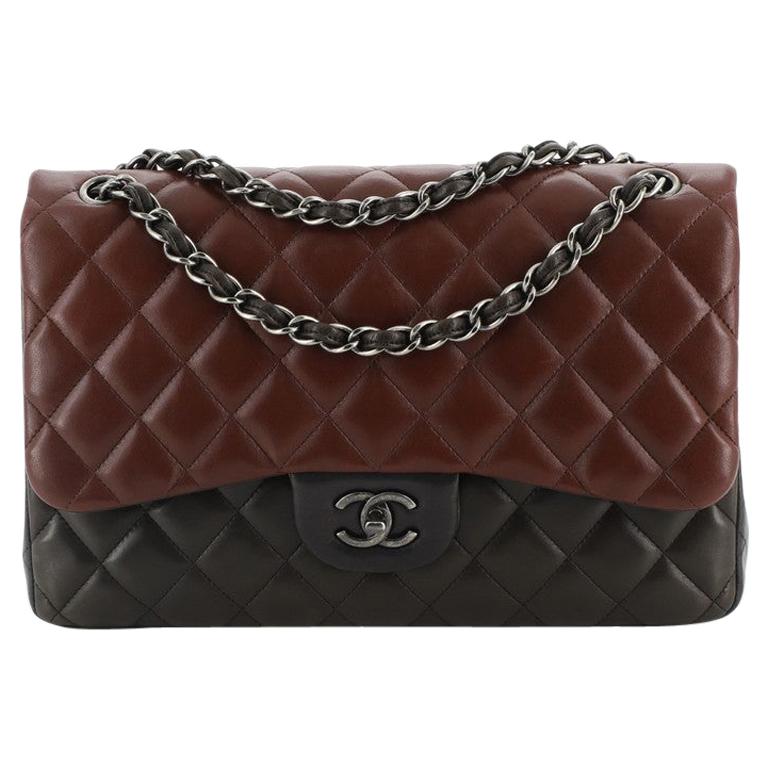 ChanelTricolor Classic Double Flap Bag Quilted Lambskin Jumbo