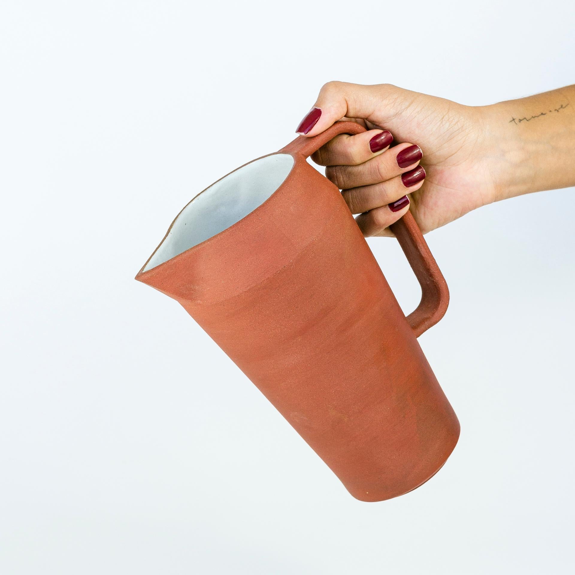Ceramic Chanfro Terracotta Pitcher For Sale