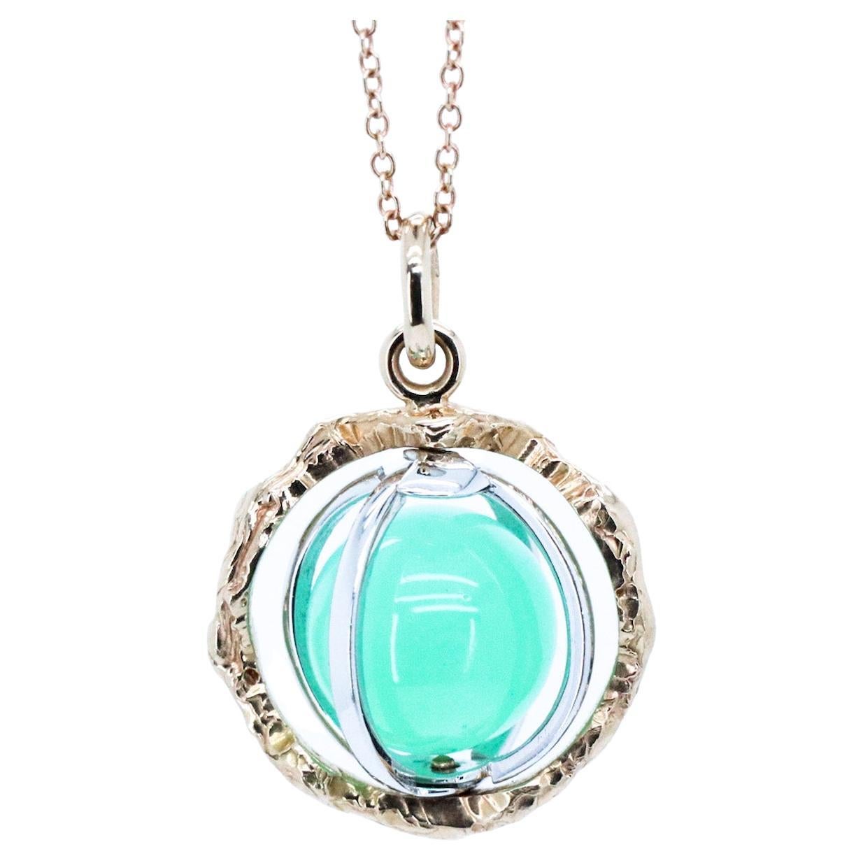 Pendentif en or 18k avec boucles tournantes en pierres précieuses Essence Made in Italy Crysoprase