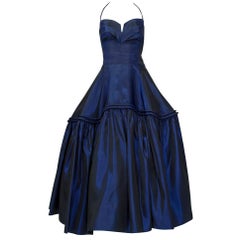 Sapphire Silk Mother Ginger Halter Ball Gown w Pannier Hoop Skirt - XXS, 1950s