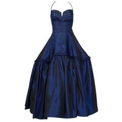 Sapphire Silk Mother Ginger Halter Ball Gown w Pannier Hoop Skirt - XXS, 1950s