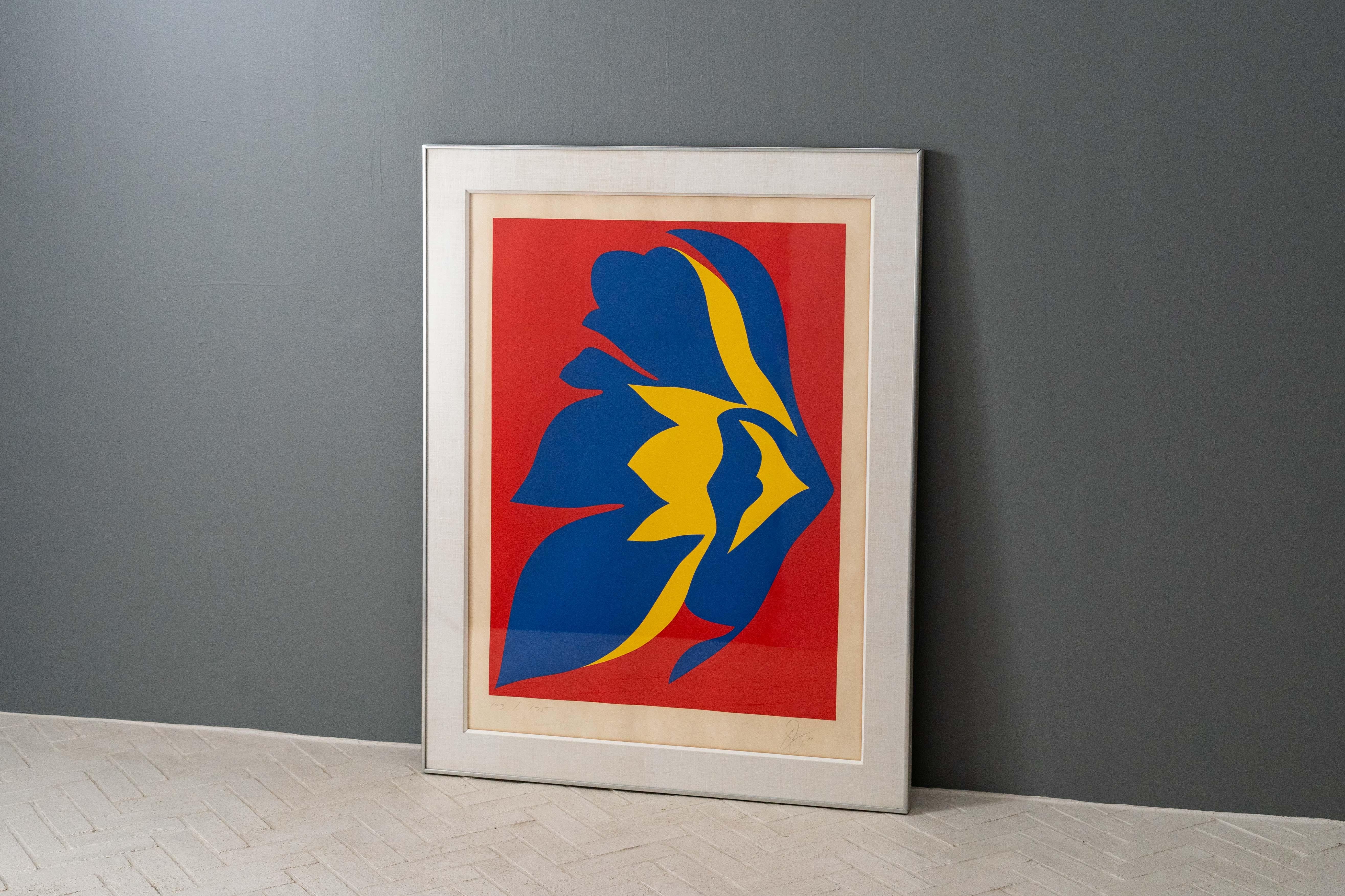 EEUU, hacia la década de 1970. Una gran y colorida serigrafía titulada Cambios nº 8 de Jack Youngerman (1926-2020). Presenta una atrevida imagen abstracta representada nítidamente en una paleta de colores primarios. Producida por Pace Editions Nueva