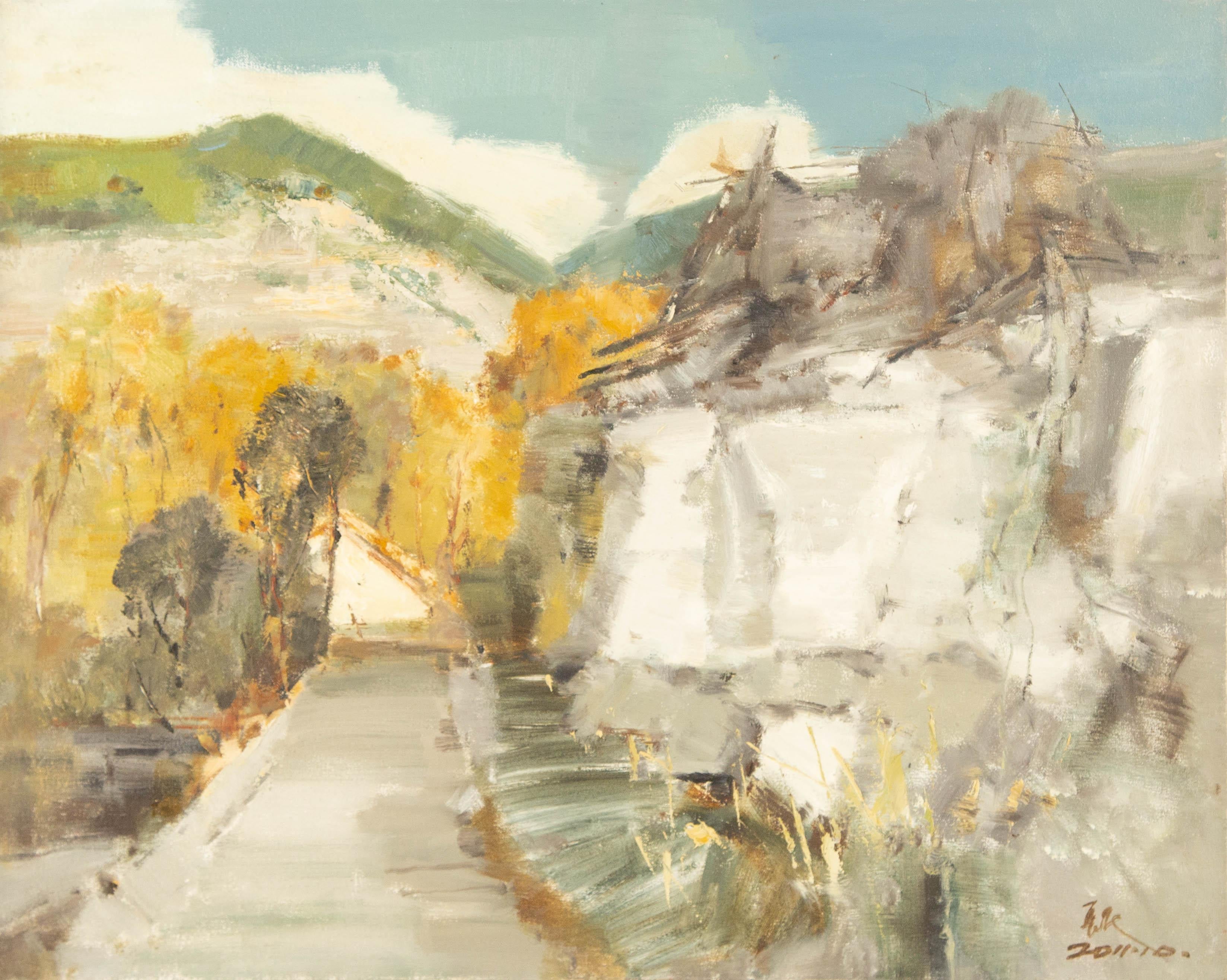 Changmin Yu Landscape Original Oil On Canvas "Reflection" (Paysage original à l'huile sur toile)