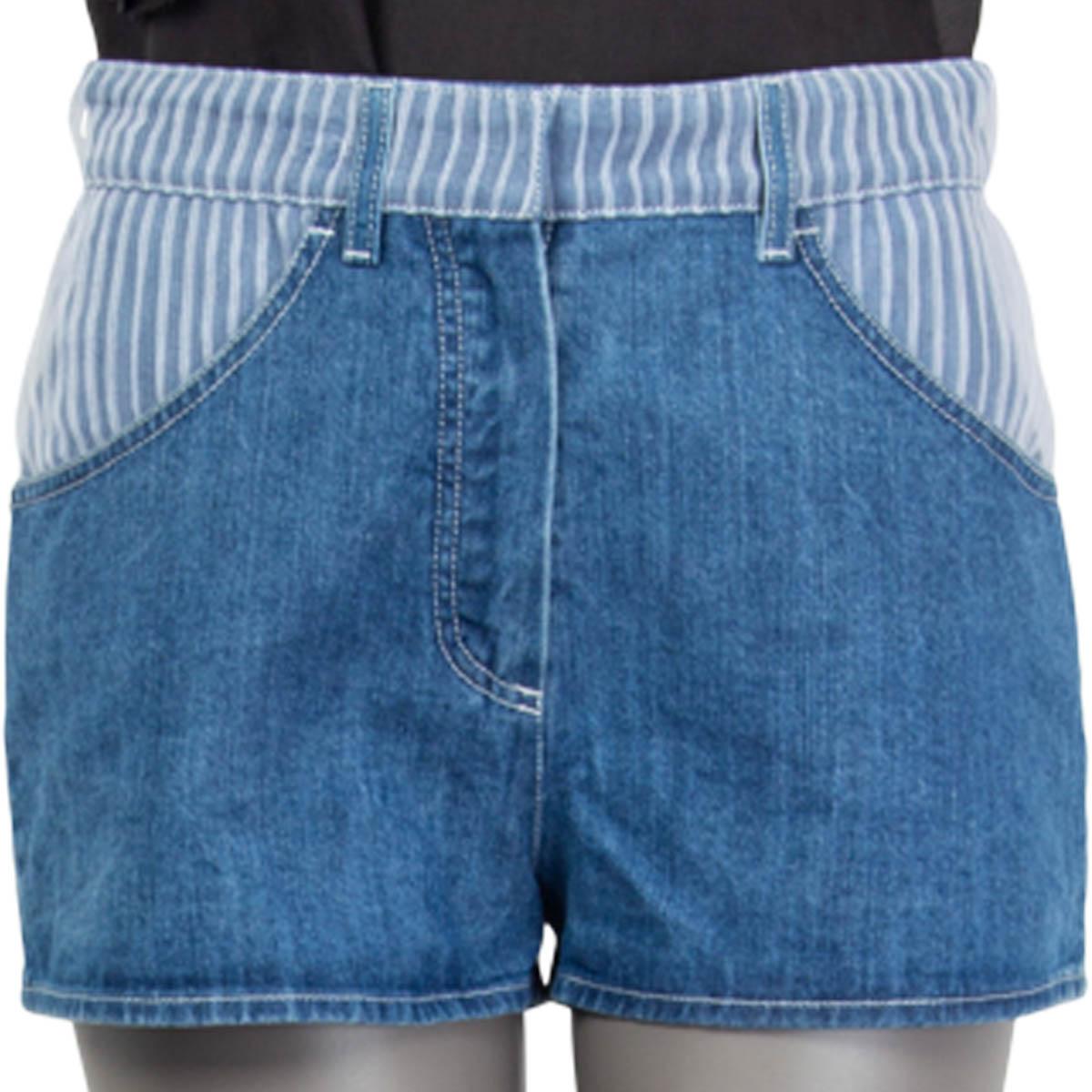 CHANLE Indigoblaue Baumwolle 2014 STRIPED DENIM HOT PANTS Shorts 36 XS (Blau) im Angebot
