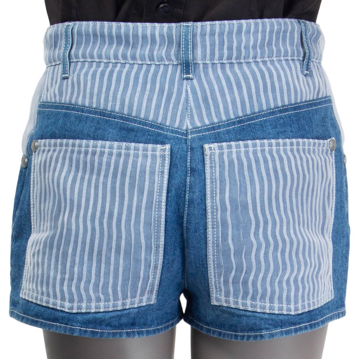 Blue CHANLE indigo blue cotton 2014 STRIPED DENIM HOT PANTS Shorts 36 XS For Sale