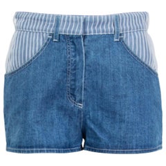 CHANLE algodón azul índigo 2014 STRIPED DENIM HOT PANTS Pantalones cortos 36 XS