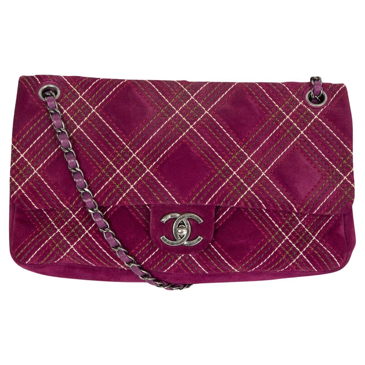 CHANLE purple suede 2013 EDINBURGH SALTIRE MEDIUM FLAP Shoulder Bag 13A For Sale