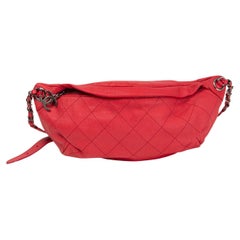 CHANLE raspberry pink quilted leather SOFT CAVIAR BANANE Belt Bag