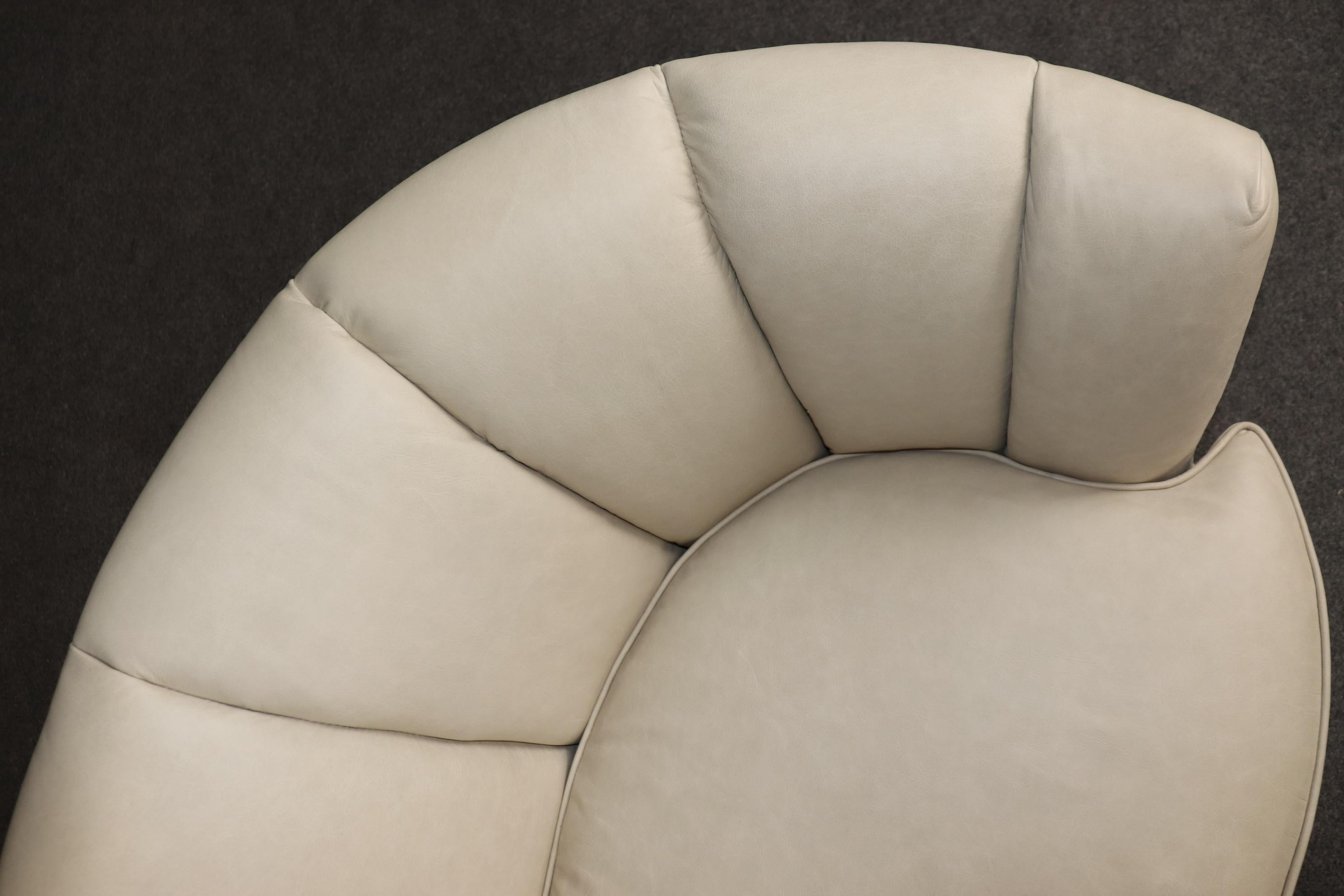 Channel Back Italian Mid Century Modern Genuine Leather Upholstered Settee 4