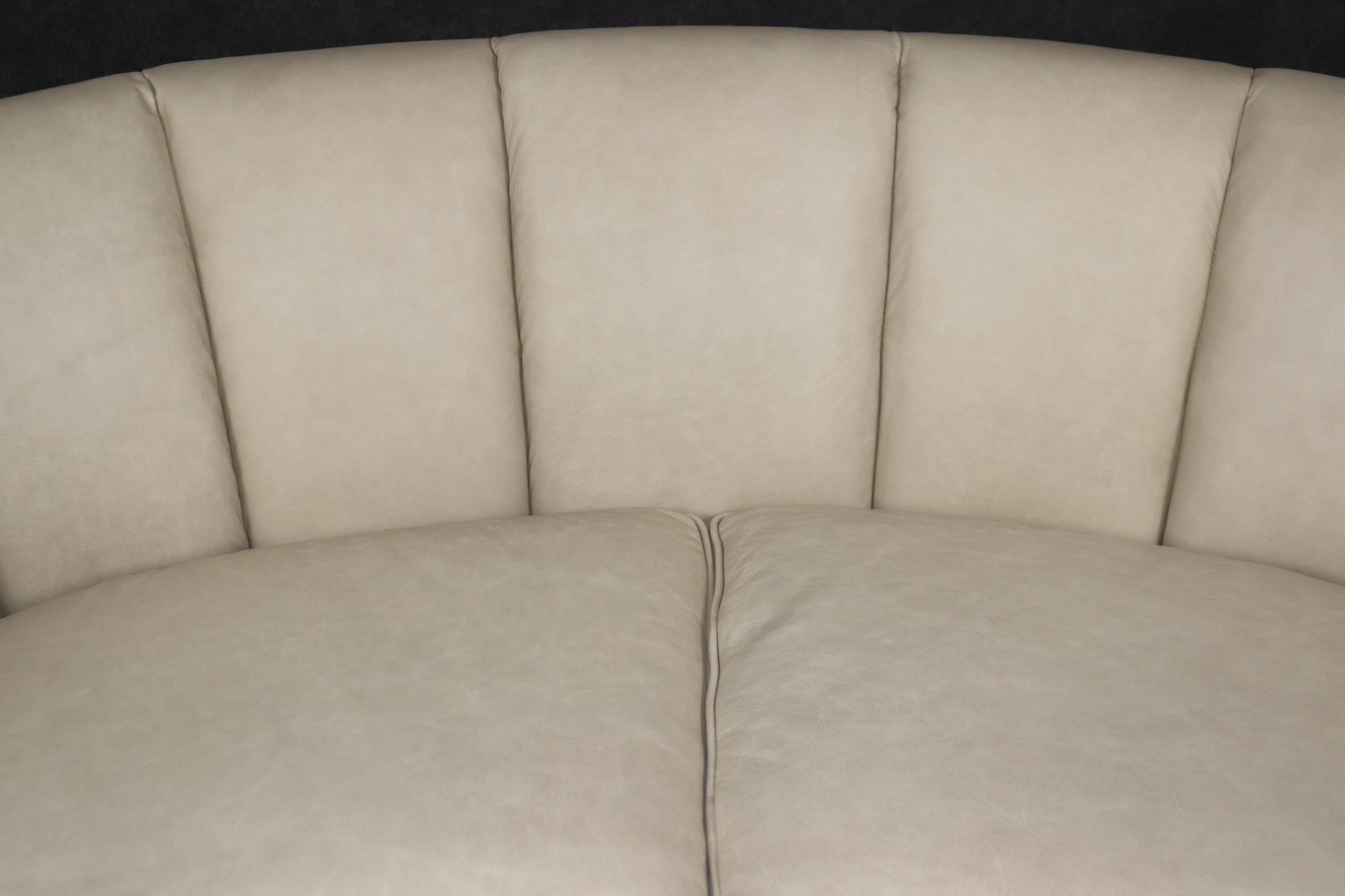 Channel Back Italian Mid Century Modern Genuine Leather Upholstered Settee 5