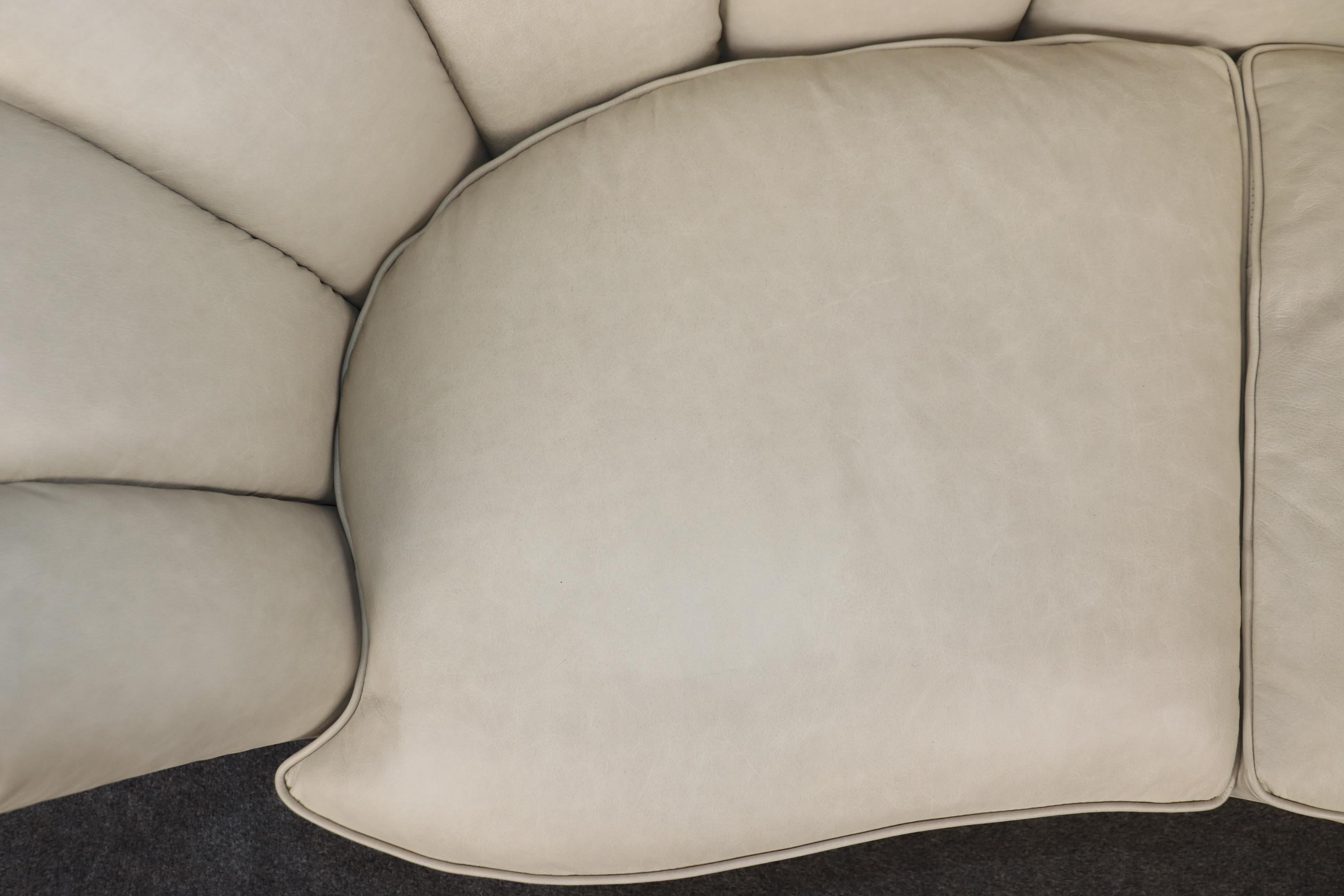 Channel Back Italian Mid Century Modern Genuine Leather Upholstered Settee 6