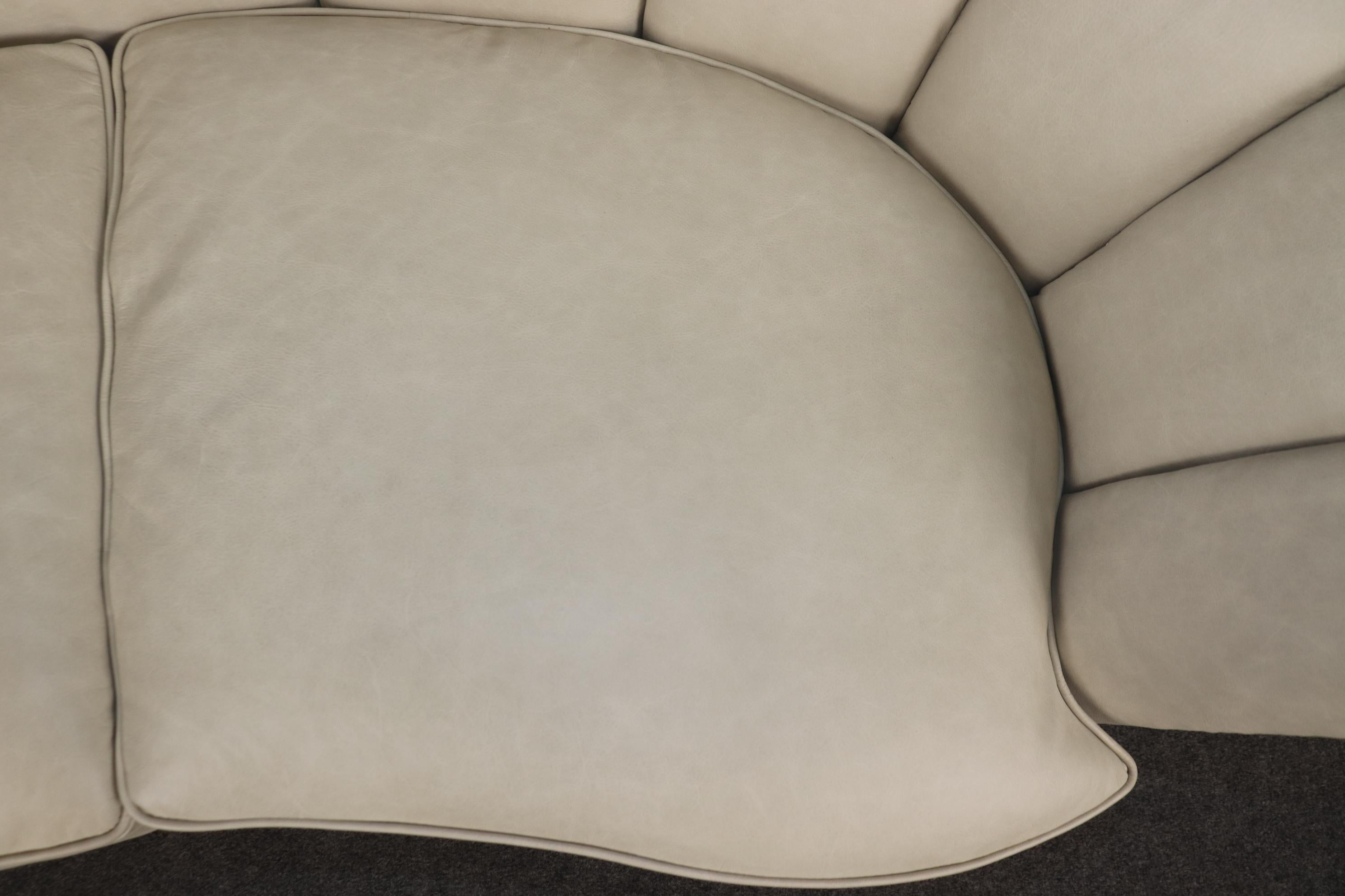 Channel Back Italian Mid Century Modern Genuine Leather Upholstered Settee 7