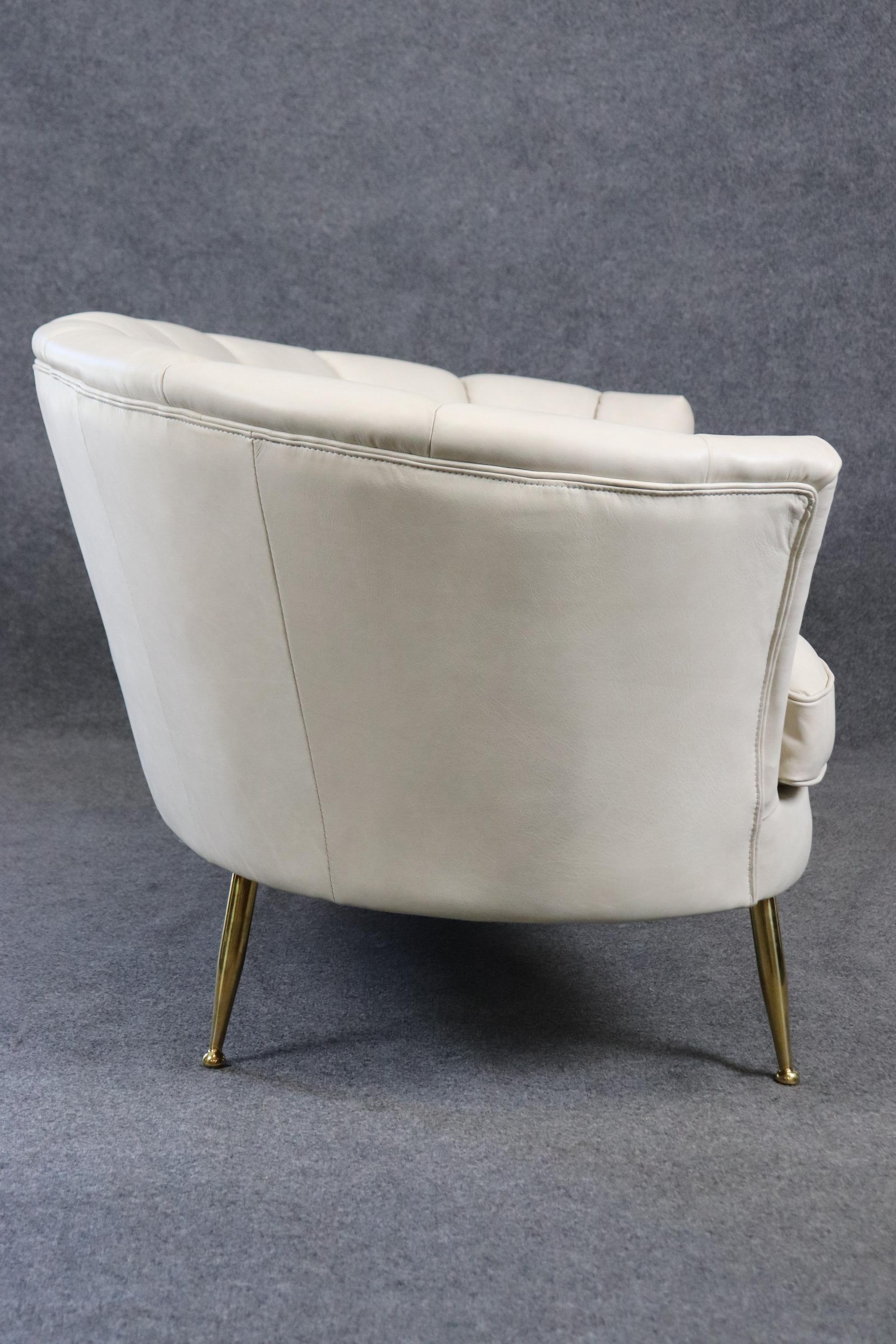 Mid-20th Century Channel Back Italian Mid Century Modern Genuine Leather Upholstered Settee