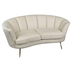 Channel Back Italian Mid Century Modern Genuine Leather Upholstered Settee