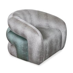 Channel Barrel Swivel Chair in Silver and Teal Velvet