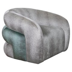 Channel Barrel Swivel Chair in Silver and Teal Velvet