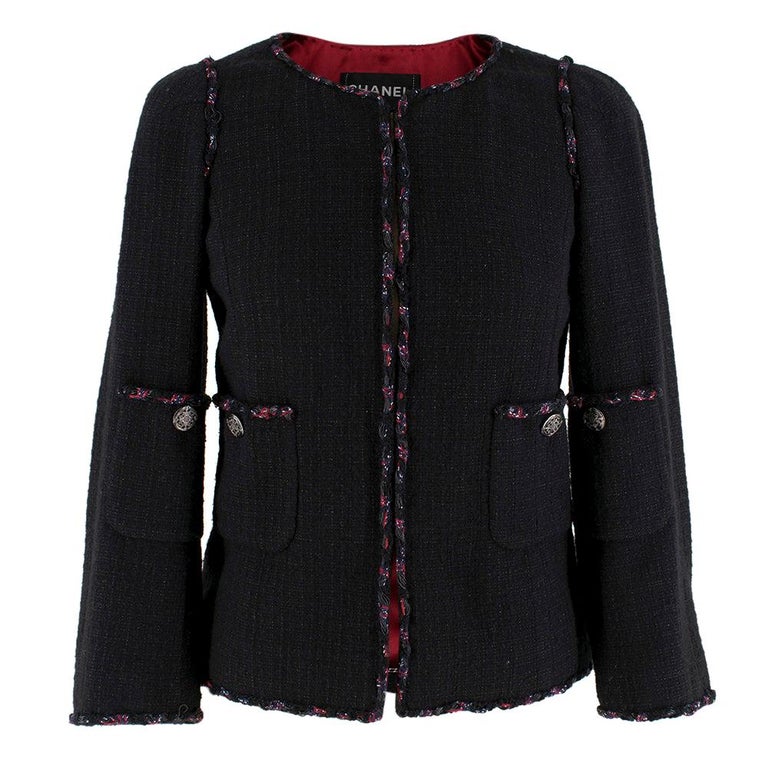 Channel Classic Black Jacket with Red and Navy Trim SIZE 34 at 1stDibs