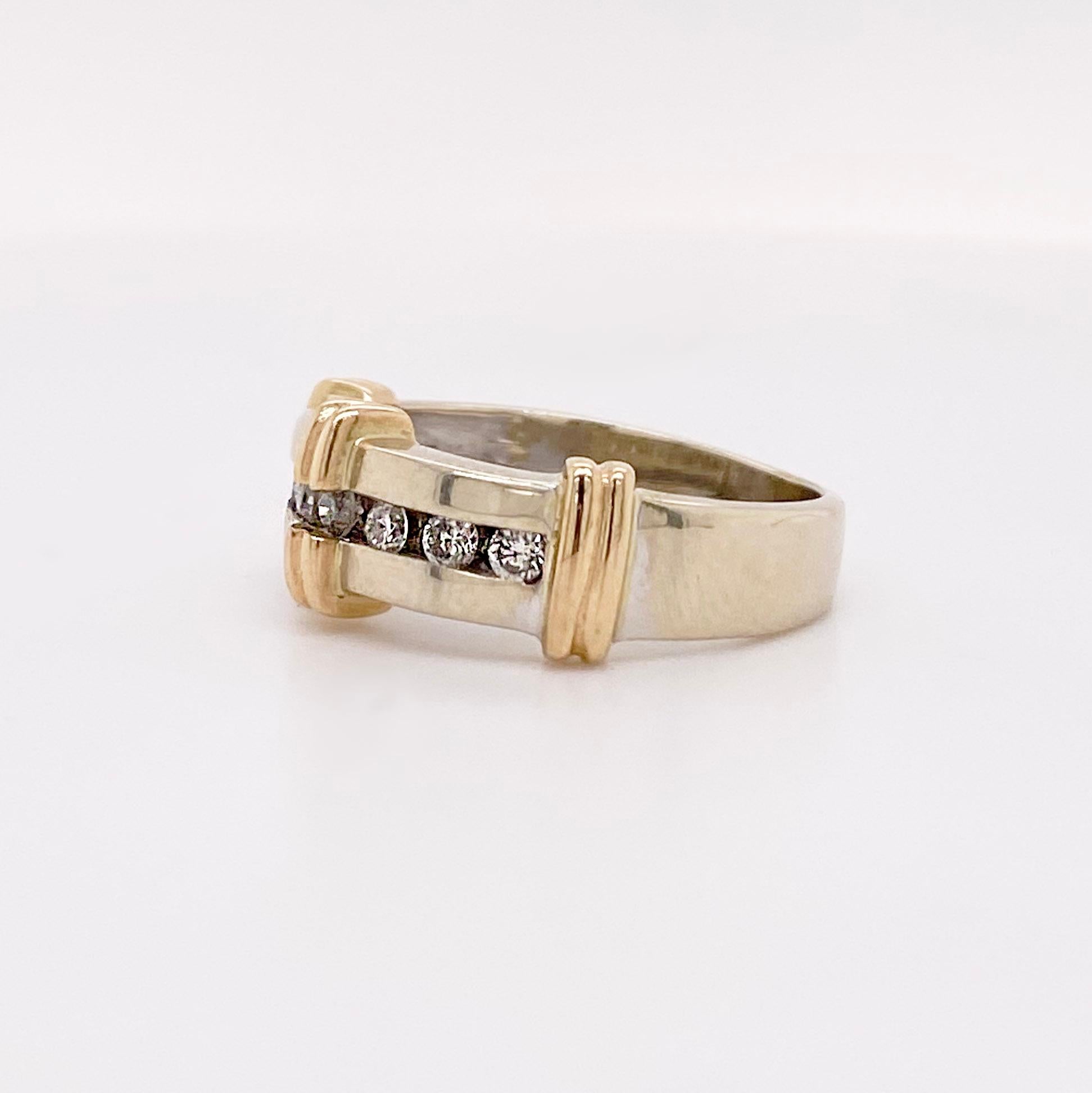 For Sale:  Channel Diamond Band, 14K Mixed Metal Ring w 7 Diamonds, Wide Band 2