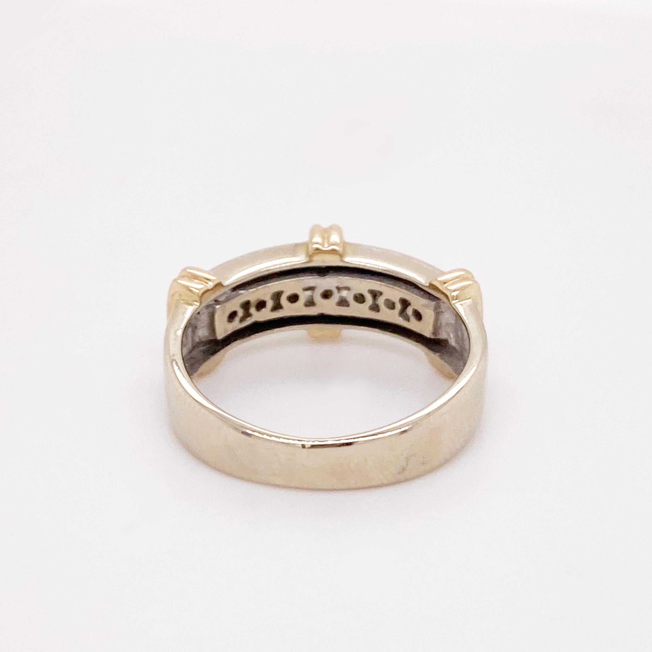 For Sale:  Channel Diamond Band, 14K Mixed Metal Ring w 7 Diamonds, Wide Band 3