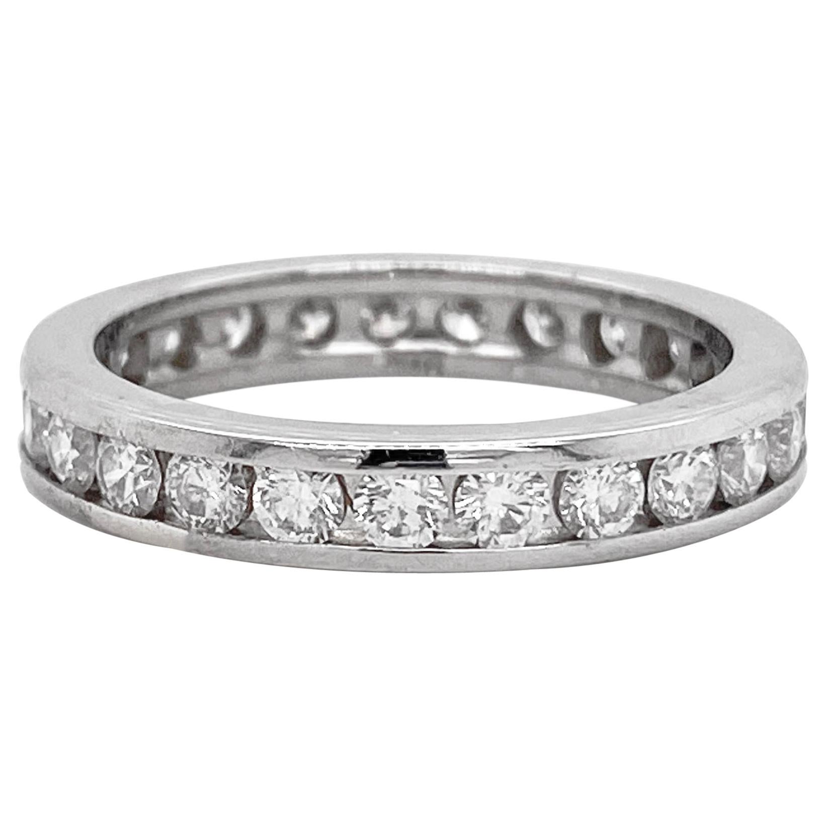 Channel Eternity Band Ring, White Gold, 1.50 Carat Diamond, Infinity For Sale