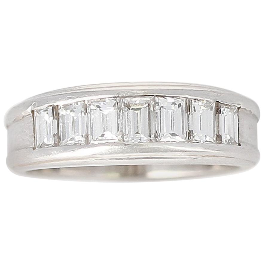 Channel Invisible Set Diamond Wedding Band, Platinum and 18 Karat White Gold For Sale
