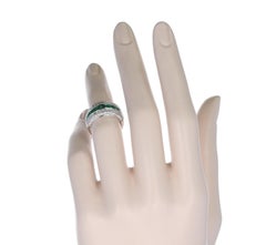 Channel Invisible Set Square Emeralds with Round Diamonds Band Ring