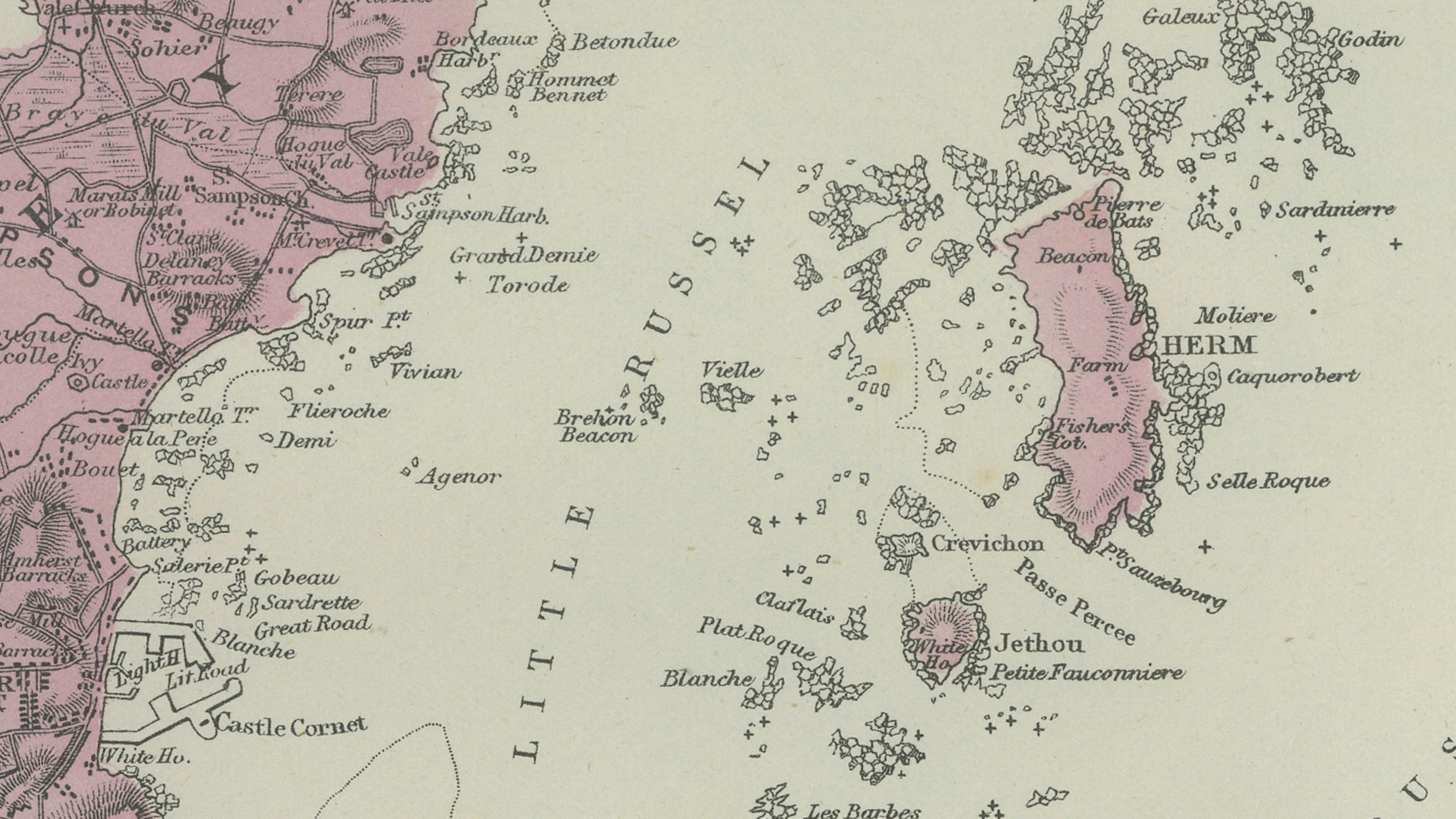 Channel Islands Map, Jersey Guernsey Alderney Sark, Bacon London, 1885