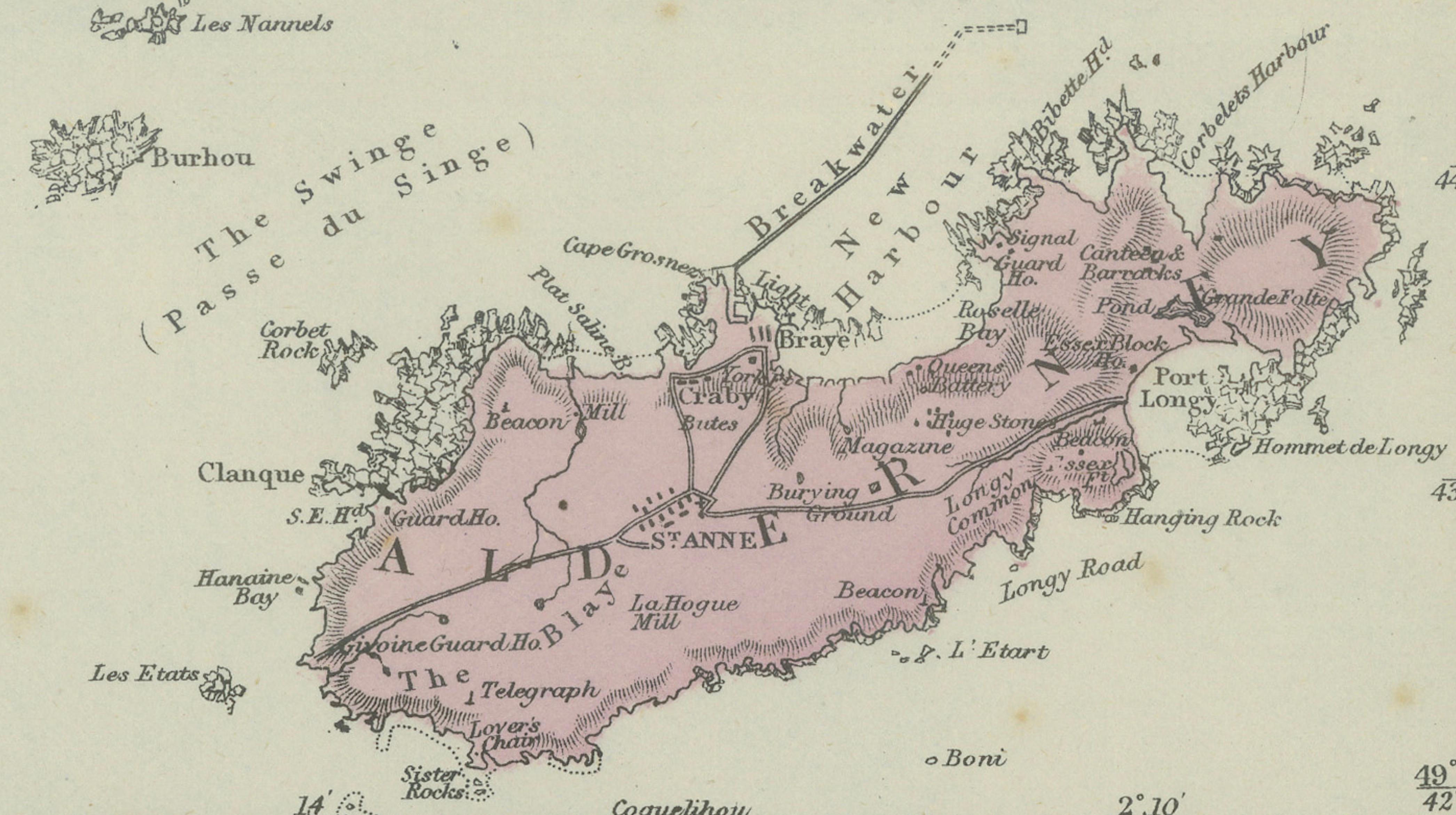 Channel Islands Map, Jersey Guernsey Alderney Sark, Bacon London, 1885