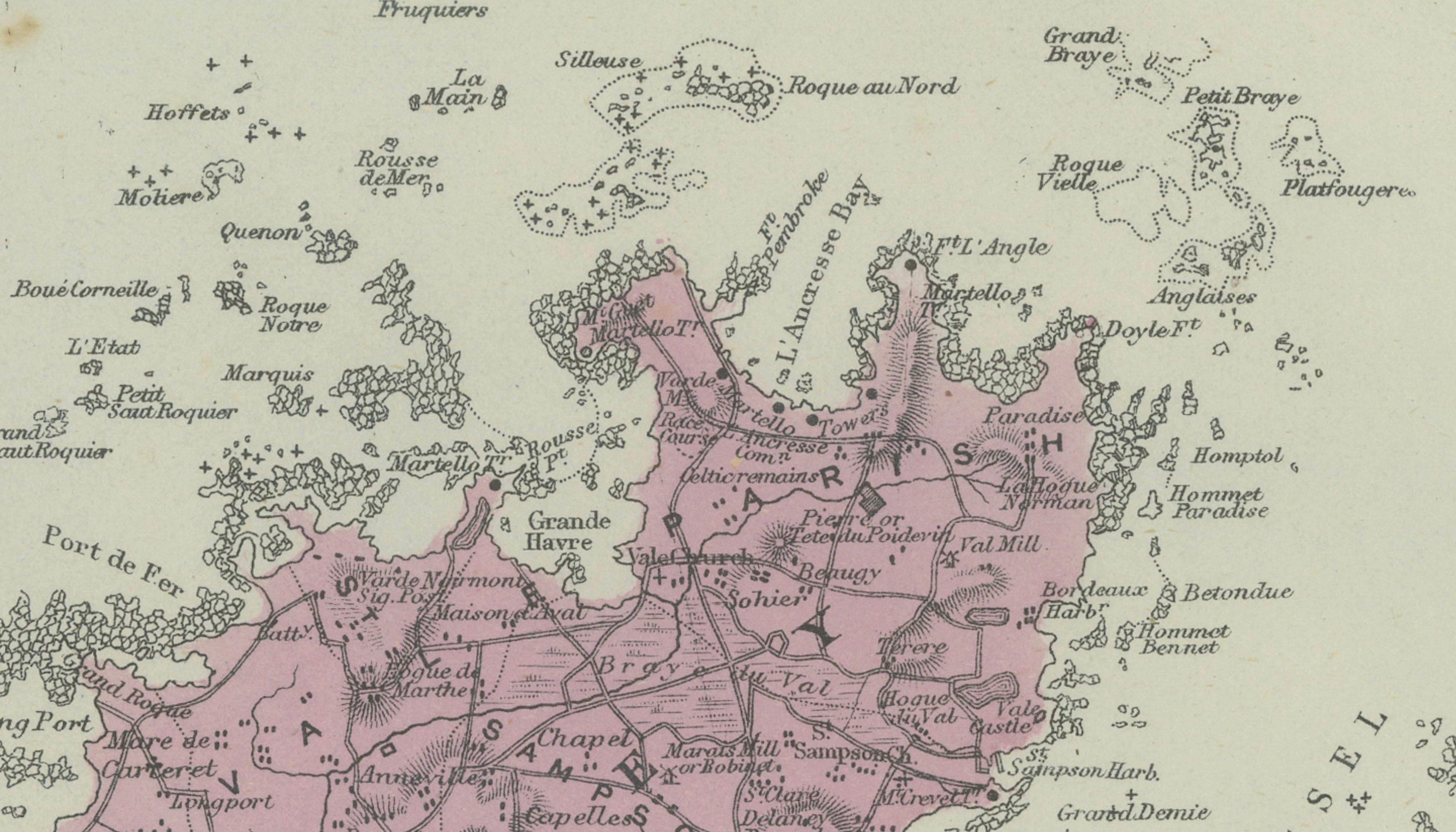 Channel Islands Map, Jersey Guernsey Alderney Sark, Bacon London, 1885