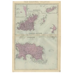 Channel Islands Map, Jersey Guernsey Alderney Sark, Bacon London, 1885