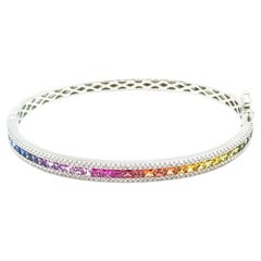 Channel Sapphire & Diamond Bracelet in 14k white gold