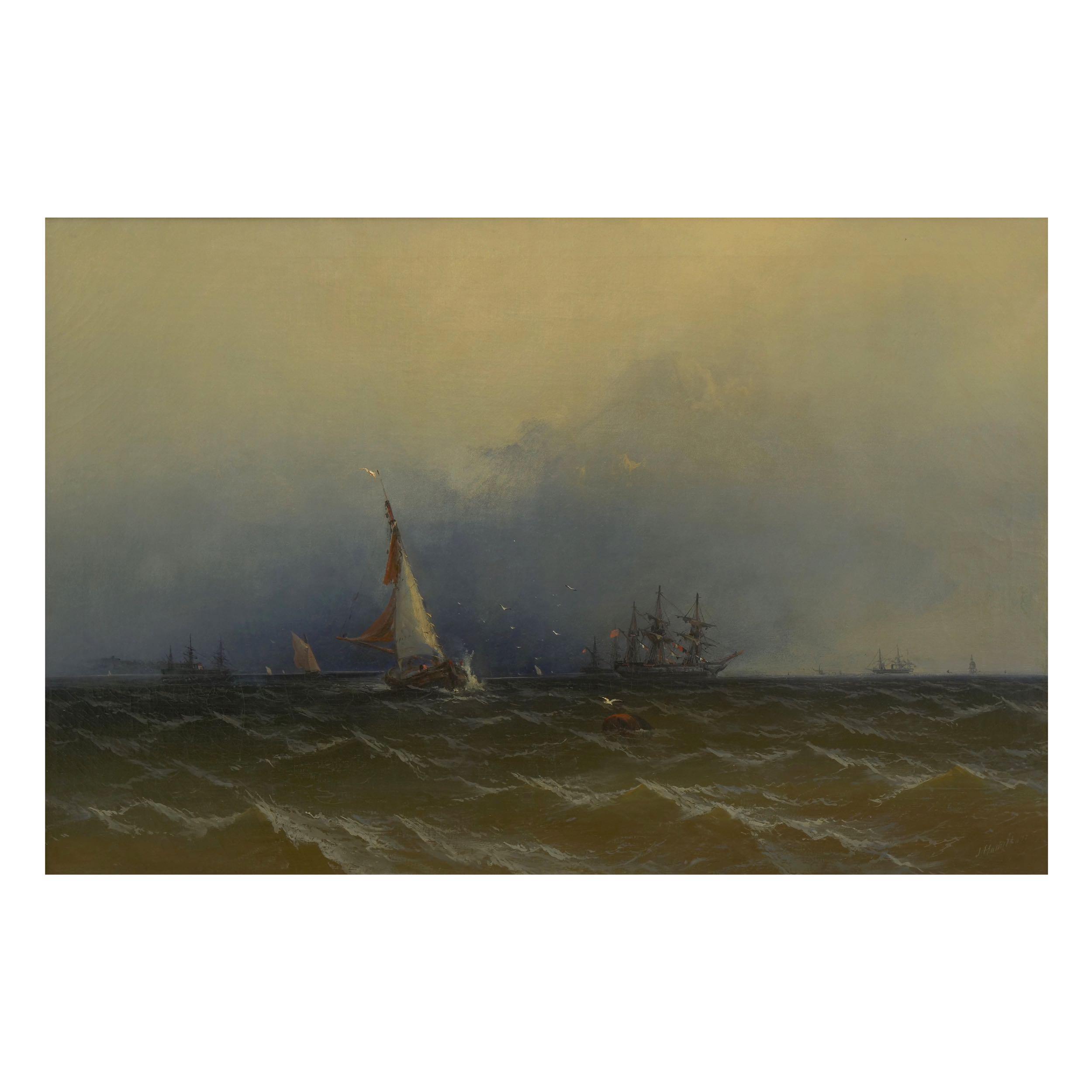 “Channel Scenery” '1864' Marine Seascape Nautical Painting by James Hamilton