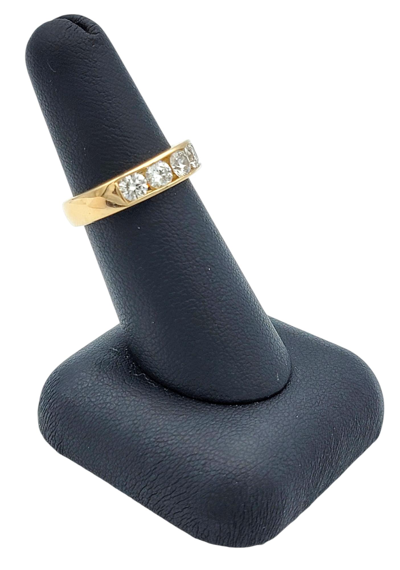Channel Set 5 Stone Round Diamond Band Ring in 14 Karat Yellow Gold, F-G / VS For Sale 6