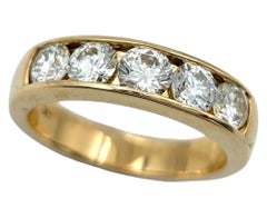 Channel Set Round Diamond 5 Stone Semi Eternity Band Ring 14 Karat Yellow Gold