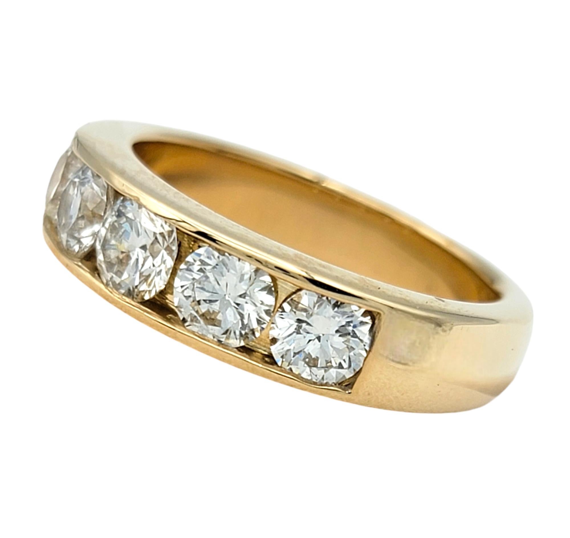 Round Cut Channel Set 5 Stone Round Diamond Band Ring in 14 Karat Yellow Gold, F-G / VS For Sale