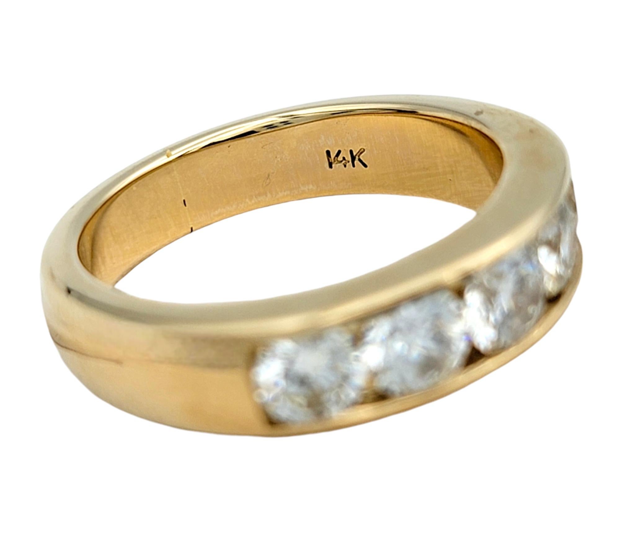 Women's or Men's Channel Set 5 Stone Round Diamond Band Ring in 14 Karat Yellow Gold, F-G / VS For Sale