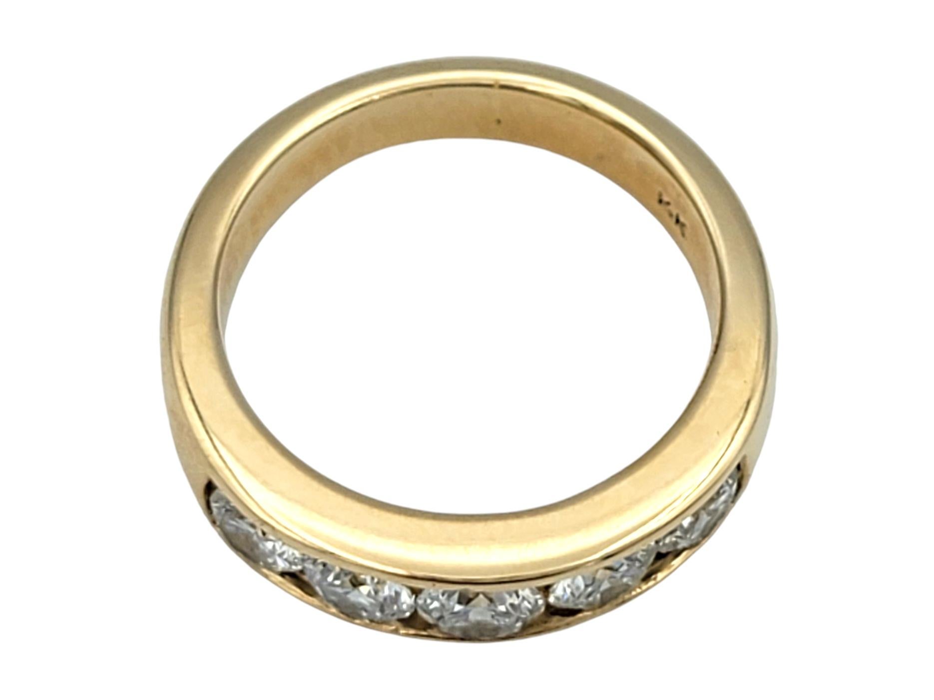 Channel Set 5 Stone Round Diamond Band Ring in 14 Karat Yellow Gold, F-G / VS For Sale 1