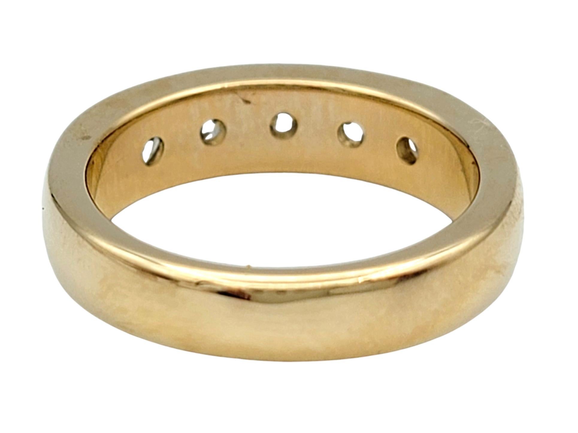 Channel Set 5 Stone Round Diamond Band Ring in 14 Karat Yellow Gold, F-G / VS For Sale 2